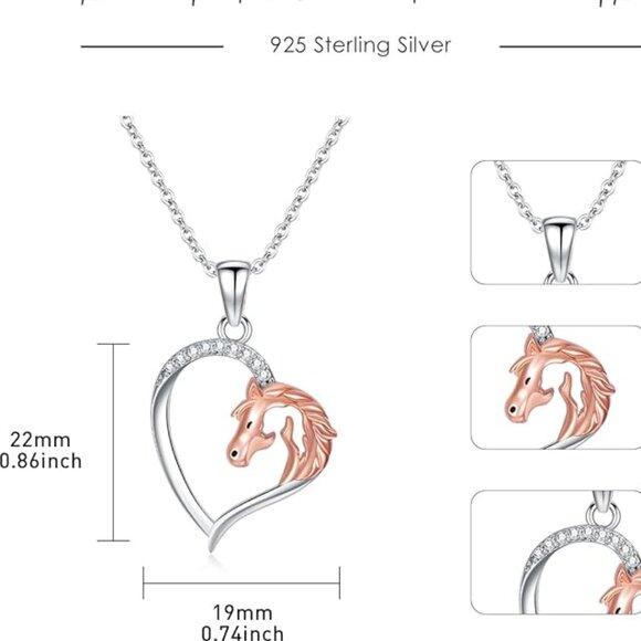 Beautiful Silver Heart and Rose Gold Horse Pendant Necklace (NWOT) - Picture 12 of 16